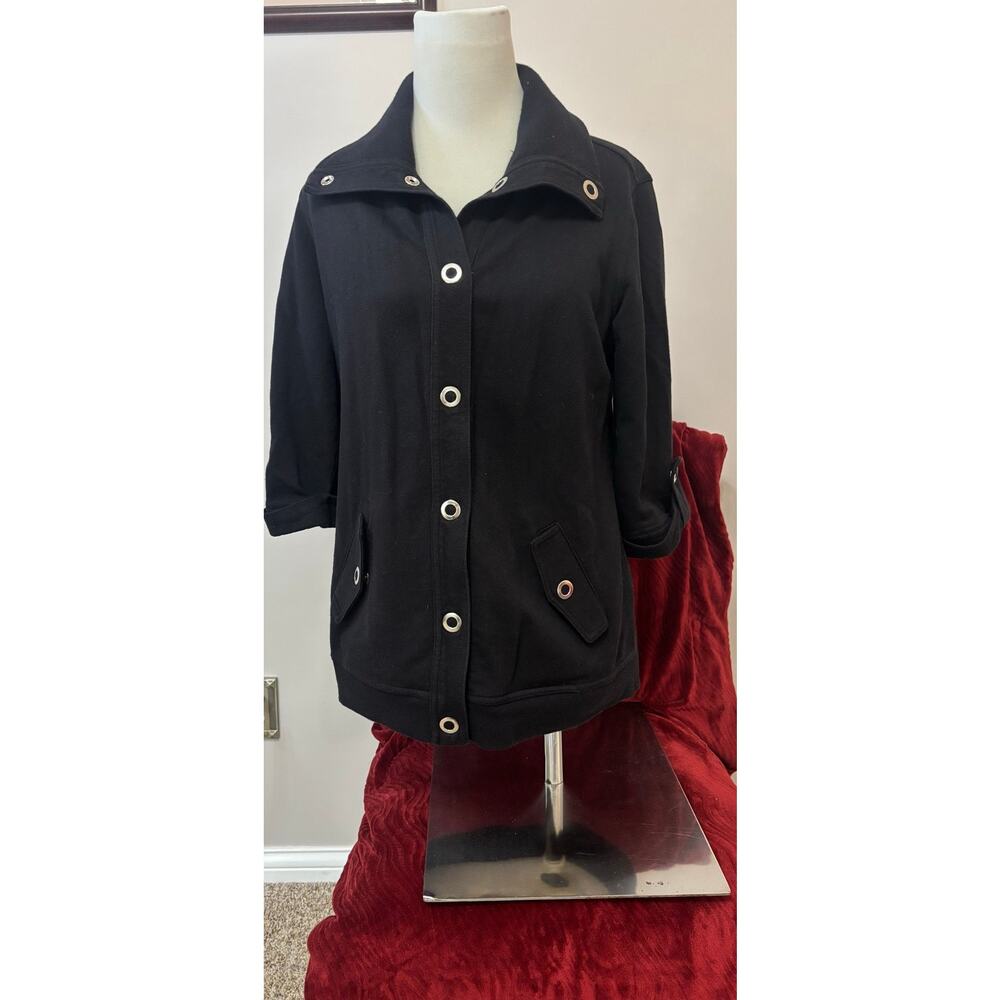 Style & Company Sport black jacket, large snaps detail, 3/4 sleeve, size medium